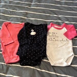 Pink, Black Polkadot, and White Onesie Trio